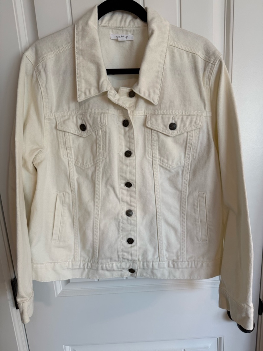 STS Blue Ella Boyfriend Jacket XL White Denim Trucker Oversized Fit Summer